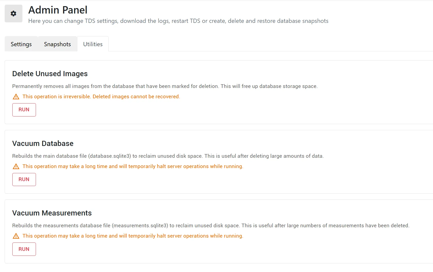 Admin Utilities Panel