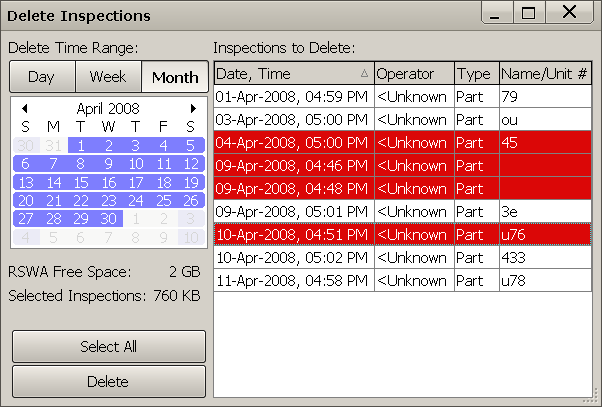 Delete inspections tool