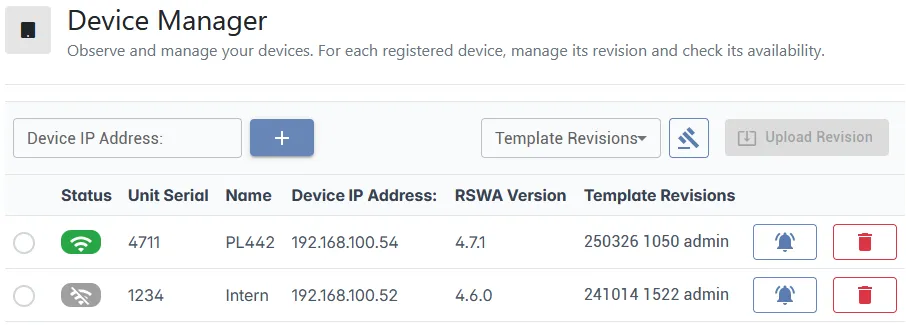 New Device Manager Page