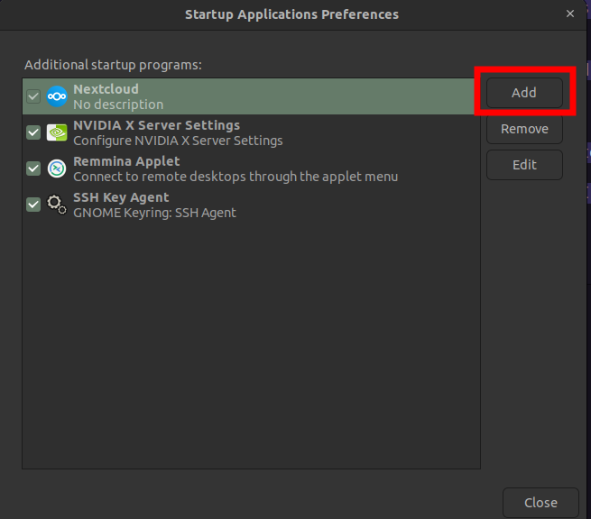 Startup Applications ADD