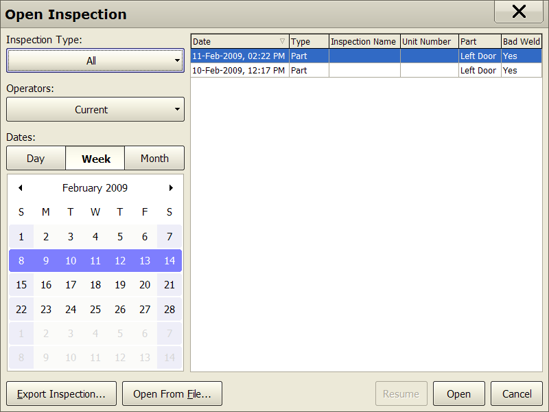 Figure 22. Open Inspection window