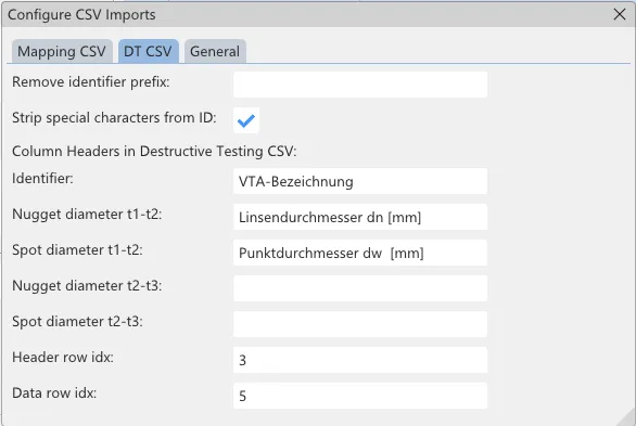 Configuration of destructive test reports
