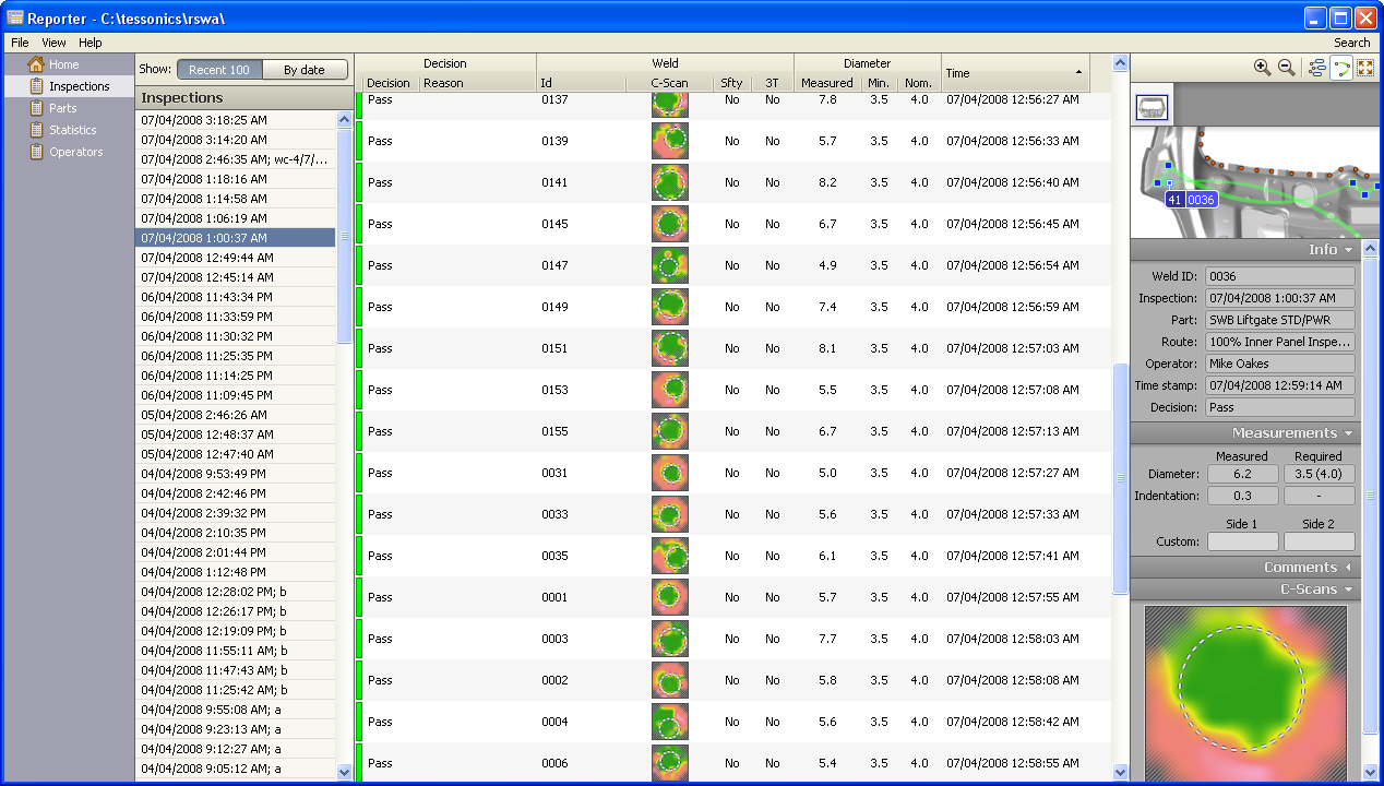 Inspection report view