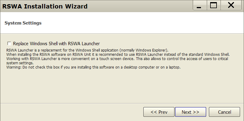 Replacing Windows Shell with RSWA Launcher
