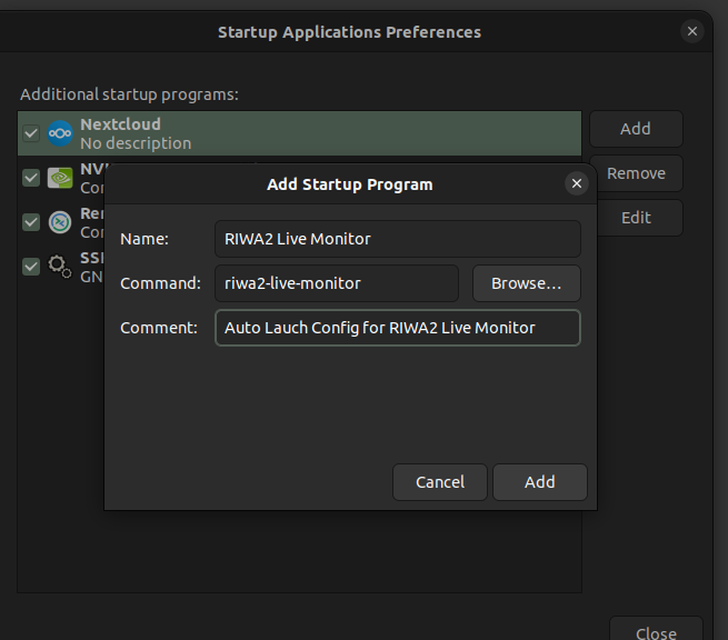 Startup Applications Config