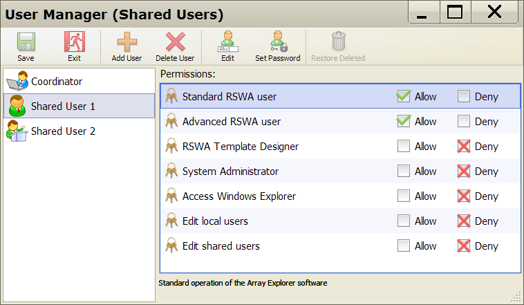 Main screen of user manager